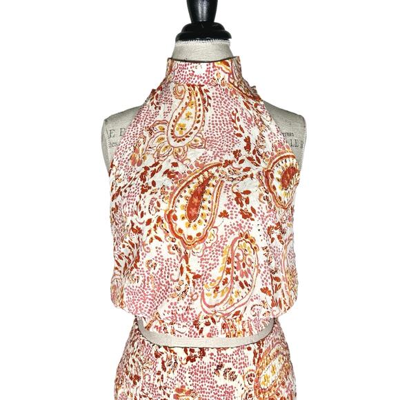Cynthia Rowley | Women | Painted Paisley Sleeveless Halter Top Pant Set | Small - Picture 4 of 12